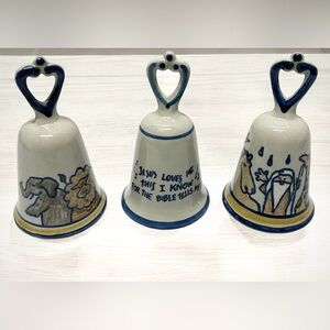 VTG Set of 3 LOUISVILLE STONEWARE DINNER BELL NOAH'S ARK DESIGN KENTUCKY USA